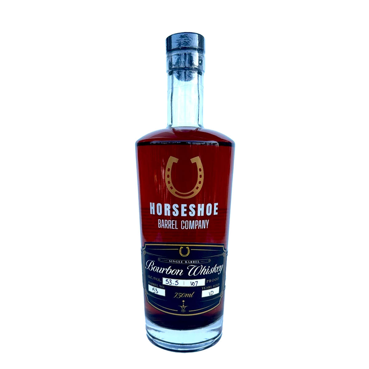 Bottle of Horseshoe Barrel Company Bourbon Whiskey Single Barrel 750ml 10 Years 108 Proof