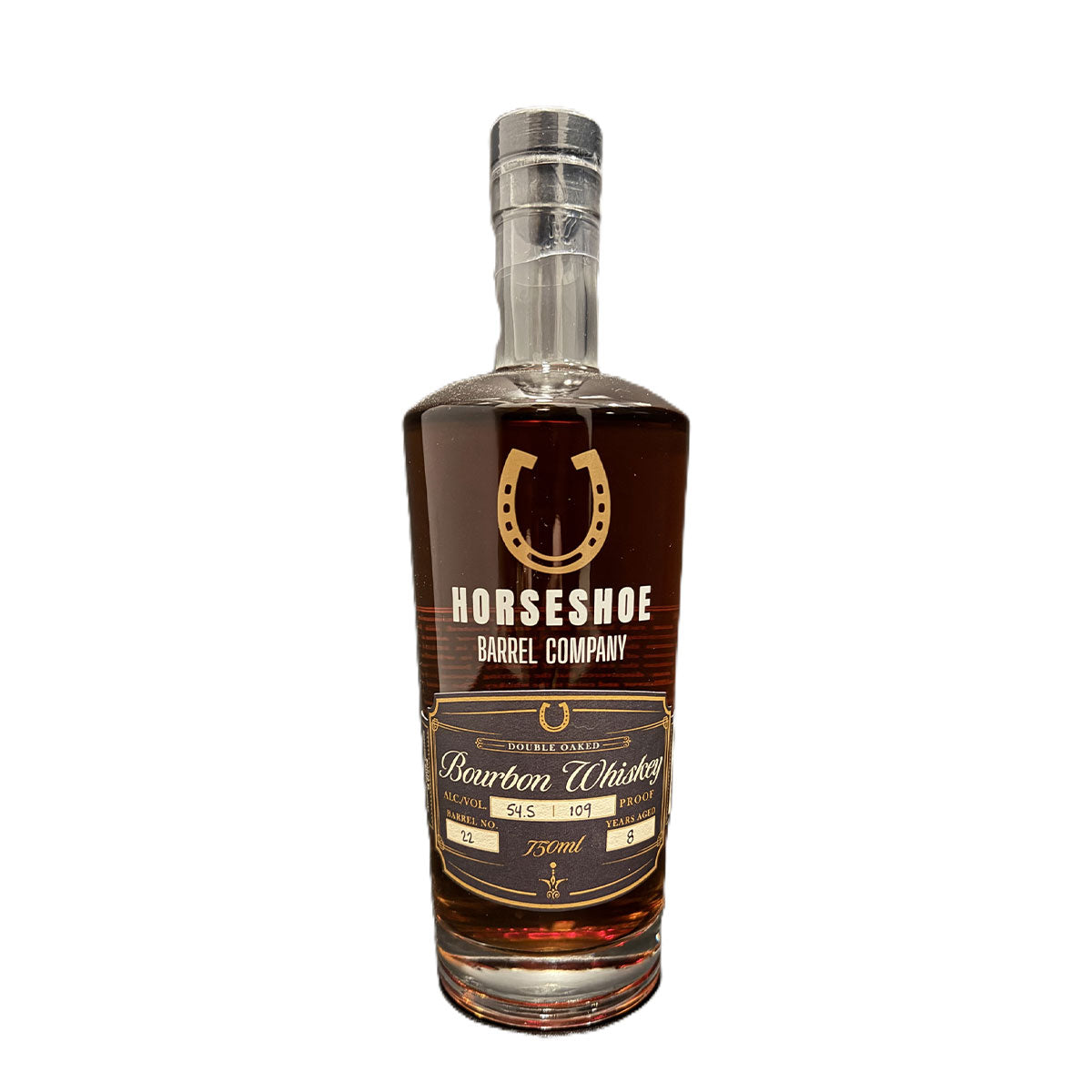 Bottle of Horseshoe Barrel Company Bourbon Whiskey Double Oaked 750ml 8 Years 109 Proof